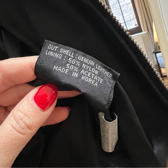 Black Leather Bomber Oversized Jacket - Picture 7 of 7